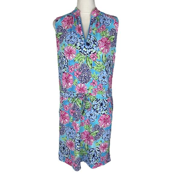 IBKUL Larisa Drawstring Golf Dress Sleeveless Floral Pink Turquoise Size XS - Picture 2 of 10